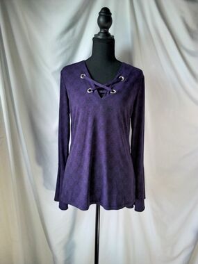 Michael Kors Purple Lace-Up V-Neck Long Sleeve Top